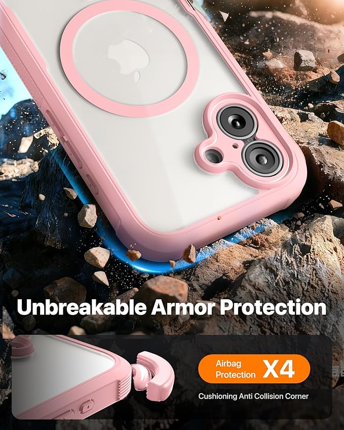 Diaclara Magnetic Designed for iPhone 17 Case 6.3'' [Full Camera Protection] Full Body Bumper with Privacy Screen Protector, [Compatible with MagSafe] Military Drop Proof Phone Case, Pink