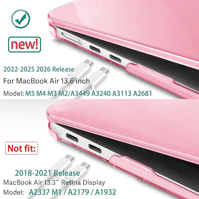 May Chen Case for MacBook Air 13/13.6-inch (M5/M4/M3/M2, 2022-2026 Models A3449 A3240 A3113 A2681), Lightweight | Closes Seamlessly | Ideal for Work Hard Shell Case, Crystal Pink