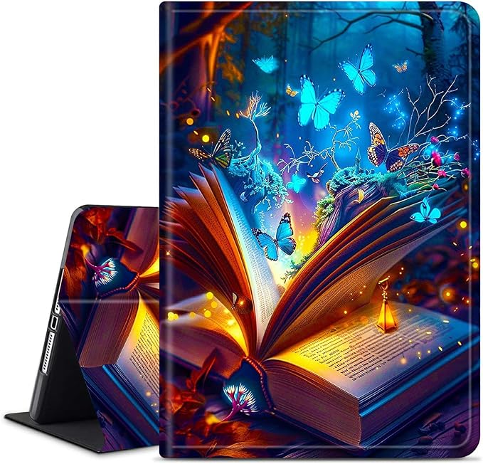 for Amazon Kindle Fire HD 10 & 10 Plus (13th/11th Generation, 2023/2021 Release) 10.1" Tablet Case, Slim Kickstand Stand Leather Smart Cover with Auto Wake/Sleep, Book Blue Butterfly