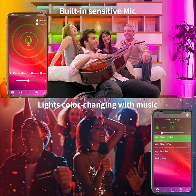 KSIPZE 200ft (2 Rolls of 100 ft) Led Strip Lights RGB Music Sync Color Changing Bluetooth Led Lights with Smart App Control Remote Led Lights for Bedroom Room Lighting Flexible Home Décor