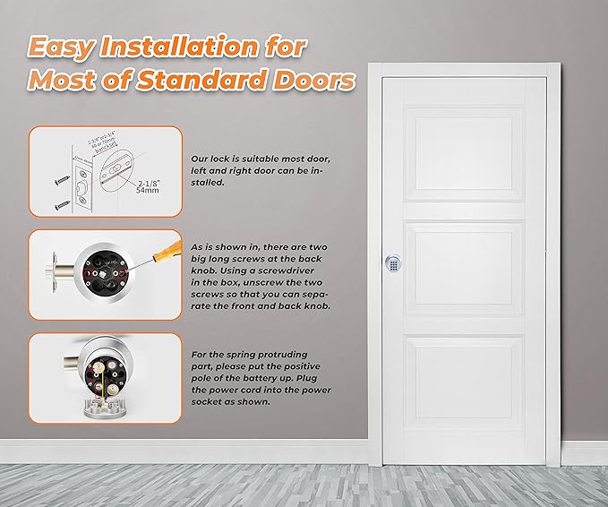 Buoan Electronic Keypad Door Knob, Smart Keyless Entry Door Knobs, Code, Anti-Slip Handle, 2.5s Auto Lock, Waterproof Door Lock, Easy to Install for Home, Office, Apartments and Garage Silver