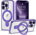 Compatible with iPhone 13 Pro Case with Invisible Magnetic Ring Stand [Compatible with Mag-Safe] [Full Camera Lens Protector] Plating Clear Phone Case for iPhone 13 Pro 6.1", Purple