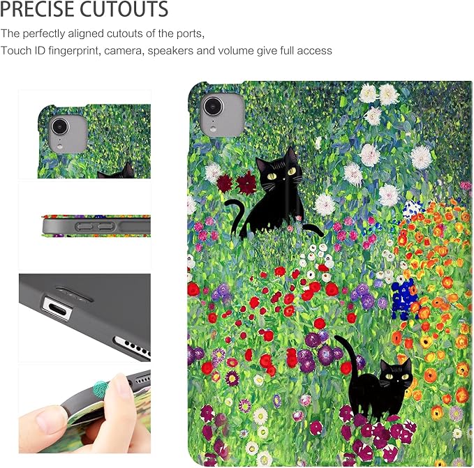 Case for iPad Air 11-Inch (M4/M3/M2), iPad Air 5th/iPad Air 4th Generation 10.9 Inch, iPad Pro 11 Inch Case 4th/3rd/2nd/1st Gen Multi-Angle View Adjustable Stand Auto Wake Sleep, Flower Garden Cat
