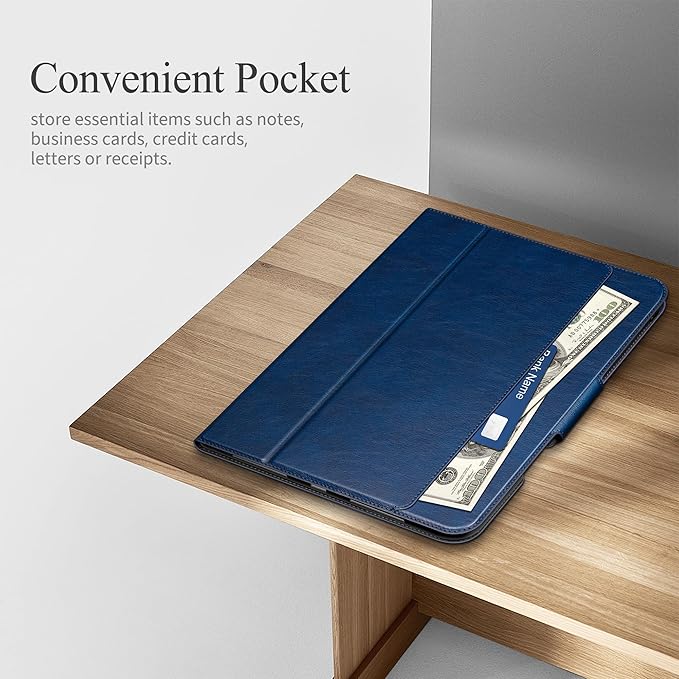 auaua Case for iPad mini 7 (A17 Pro), iPad mini 7th/6th Generation (2024/2021 8.3-inch), with Front Pocket Pencil Holder, Typing Angle Muti-Stand Magnetic Closure Auto Sleep/Wake (Blue)