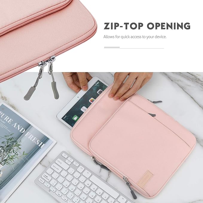 MoKo 9-11 Inch Tablet Sleeve Bag Carrying Case with Storage Pockets Fits New 11-inch iPad Air M4 2026/iPad Pro M5, iPad Pro/A16 11, iPad Air 5/4th 10.9, iPad 9/8th 10.2, Tab S8/S9 11, Pink