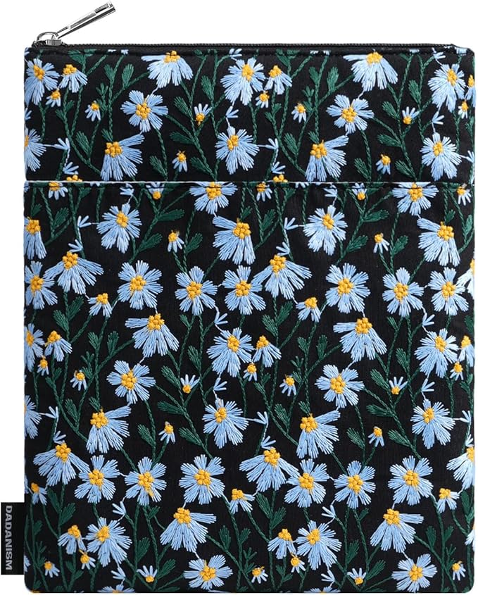 Dadanism 9-11 Inch Embroidered Daisy Padded Carrying Case Protective Tablet Sleeve for iPad A16 11th Gen 11"/10th Gen 10.9", iPad Air 11"/Pro 11"/Air 5th 4th 10.9", Galaxy Tab A11+ Plus 11", Black