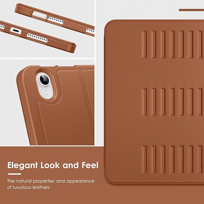 VIKESI Case for iPad mini 7 (A17 Pro) and iPad mini 6,Multiple Angles Magnetic Stand Cover,Shockproof Soft Back,Pencil Holder,and Auto Sleep/Wake,Brown