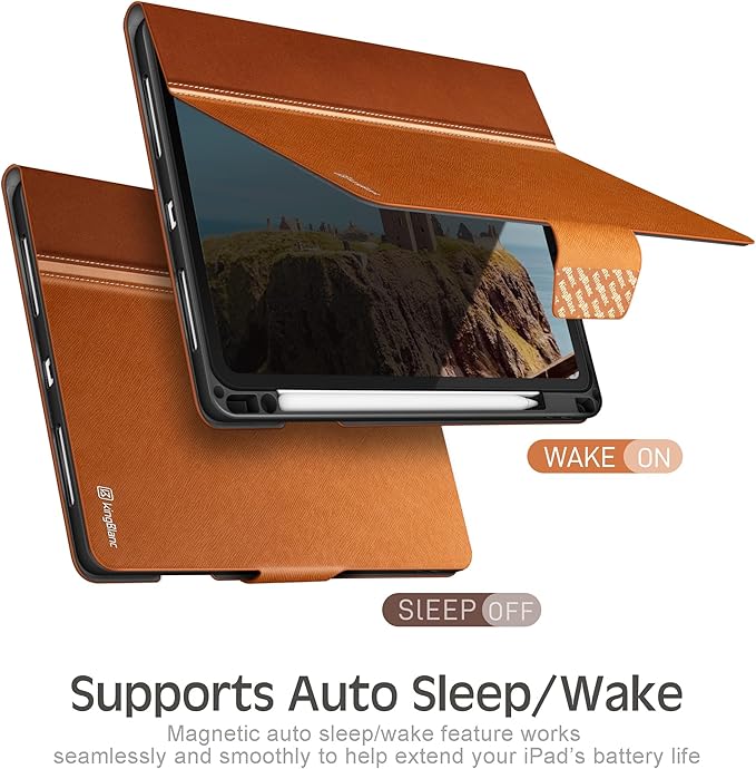KingBlanc Case for iPad Pro 13-inch (M5 2025, M4 2024) with Pencil Holder, PU Leather Book-Style Cover, Auto Sleep/Wake, Pencil Pro & USB-C Compatible, Multi-Angle Stand for Viewing & Drawing, Brown