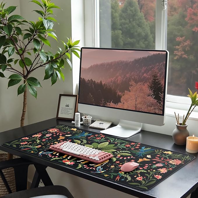 HAOCOO Gaming Large Mouse Pad with Smooth Surface, Extended Computer Pad with Non-Slip Rubber Base, Waterproof Laptop Pad, Stitched Edge Desk Cover Mat for Writing, Dining(Jungle)