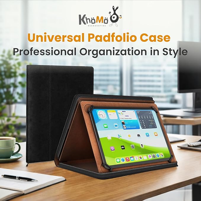 KHOMO Universal Padfolio Case – Tablet Portfolio Organizer with Notepad Holder – Compatible with iPad 10th/11th Gen, iPad Pro 11, iPad 7/8/9 (10.2", 10.9", 9.7")