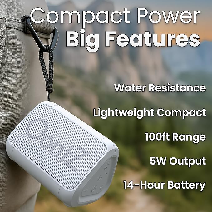 OontZ Angle Solo Portable Bluetooth Speaker - Ultra Portable, 14 Hours of Playtime, 100ft Wireless Range, Waterproof, Budget-Friendly Speaker for Travel, Outdoor or Home, Great Gift (White)