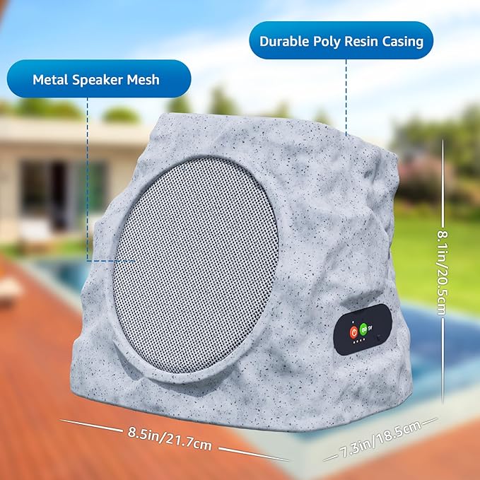uuffoo 2-Pack Rock Speakers Outdoor Waterproof with RGB Color Lights Multi-Sync Up to 100 Speakers,Auto-Pairing,Solar-Powered and USB Charging for Patio Pool Party Yard Garden Outside