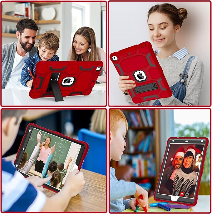 CCMAO iPad 6th Generation Cases, iPad 5th Generation Case, iPad 9.7 Case, iPad Air 2 Case, Hybrid Shockproof Rugged Drop Protection Case Built with Kickstand, Red+Black
