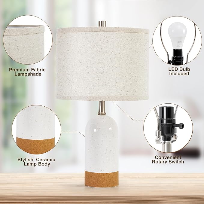 GyroVu Small Table Lamps Set of 2, Bedside Lamp for Bedroom, 21.5" Nightstand Ceramic Desk Lamp for Kids Room, Living Room, Dorm, Reading, Home Office, Bulbs Included