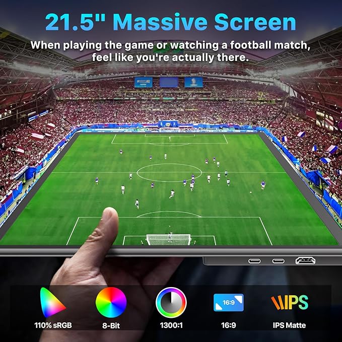 Upperizon Portable Monitor 21.5 inch FHD 110% sRGB 120Hz IPS HDR HDMI USB-C Travel Monitor for Laptop MacBook PC Surface PS5 Xbox, Large External Display with Kickstand & Speakers, VESA Compatible