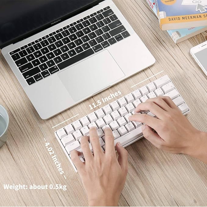 RK ROYAL KLUDGE RK61 Wireless 60% Triple Mode BT5.0/2.4G/USB-C Mechanical Keyboard, 61 Keys, Compact Gaming Keyboard w/Software (Hot Swappable Brown Switch, White)