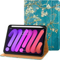 DTTO for iPad mini 7th (A17 Pro) 2024/iPad Mini 6th Generation Case 2021 8.3 Inch, Premium Leather Business Folio Stand Cover for Mini 7/6 with Pencil Holder-Multiple Viewing Angles, Blossom