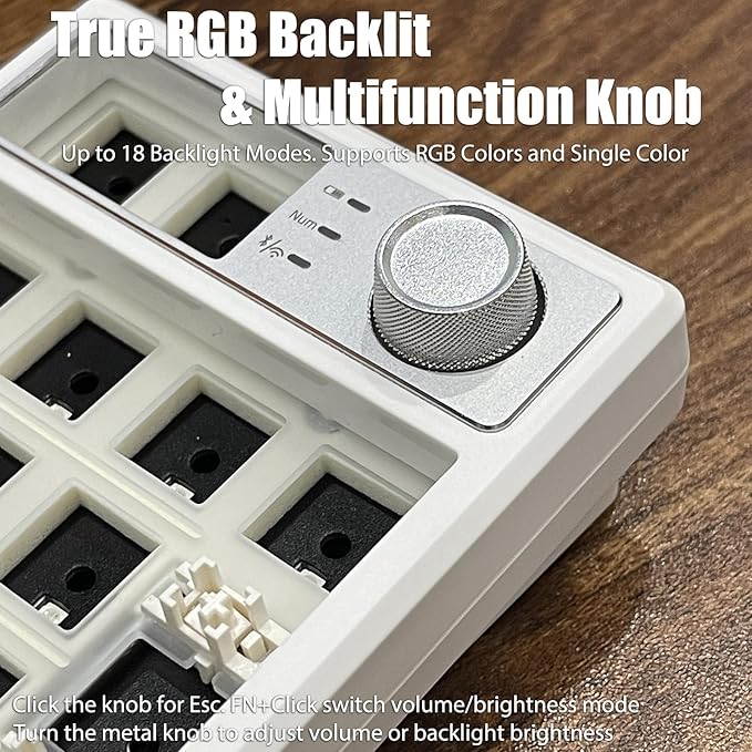 Wireless Mechanical Numpad Barebones Kit, Gasket Programmable Macro Numeric Keyboard DIY, 19-Key Custom Number Pad with Metal Volume Knob, Hot Swappable, RGB Backlit, NKRO for Win/Mac, White