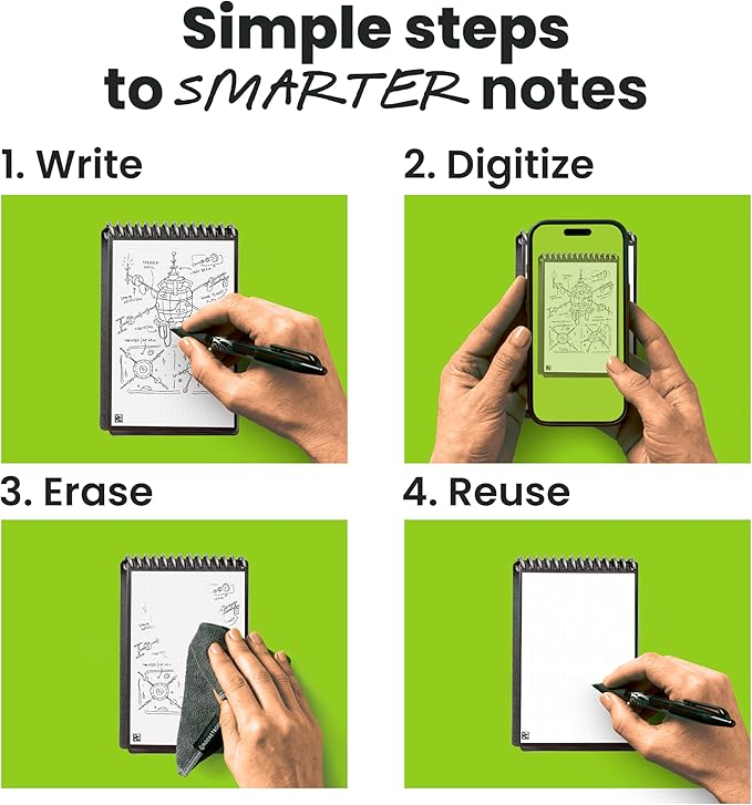 Rocketbook Mini Reusable Smart Notepad, Pocket Size On-The-Go Notebook, 3.5x5.5, Teal (Pack of 1)