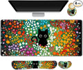 Large Gaming Mouse Pad Set, 4 in1 Ergonomics Keyboard Desk Mat w/Memory Foam Wrist Rest, Computer Extended Game Mousepad, Non-Slip Desk Matt Easy Typing Pain Relief I Multicolored Flower Cat