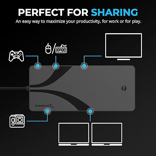 SABRENT Thunderbolt 4 KVM Switch, Peripheral Sharing with 3X Thunderbolt 4 USB C 40Gbps, 2X USB-C Charging 60W (PD 3.0) | 4X USB Type A 3.2x2 10Gbps | Supports 4K@144Hz / 8K@60Hz DSC (SB-TB4K)