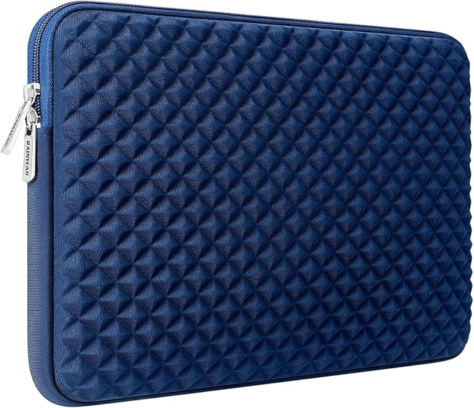 RAINYEAR 15.6 Inch Laptop Sleeve Diamond Foam Shock Resistant Neoprene Padded Case Fluffy Lining Zipper Cover Carrying Bag Compatible with 15.6" Notebook Computer Chromebook (Navy Blue)