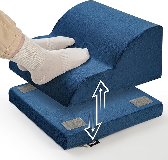 Removable & Washable Foot Rest for Under Desk, 2-Tier Adjustable Foot Stool for Office and Home, Ergonomic Footrest for Seating Comfort at Work/Study (Machine Washable Cover-Blue)