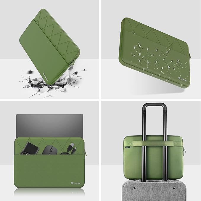 Smatree Laptop Sleeve for 14 inch Samsung Galaxy Book5/4/3 Pro, for 14 inch Samsung Galaxy Book4 Edge Copilot+PC, Case with Accessory Pocket, YKK Zipper, Patented Shockproof Design, Green (E457G)