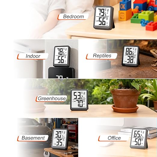 2-Pack Room Thermometer Indoor Hygrometer for Home, Temperature Humidity Meter, Humidity Gauge, Digital Room Temperature Monitor Sensor for Baby Nursery Car Plant - AAA Battery Included