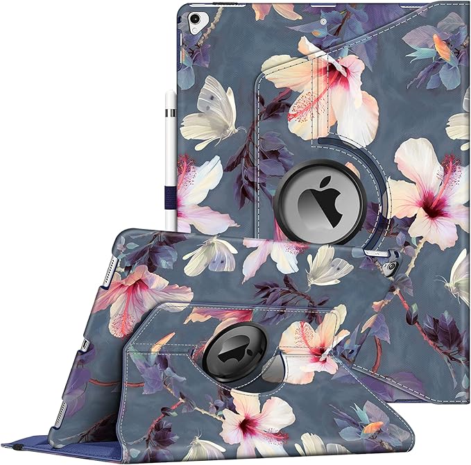 Fintie Rotating Case - 2017/2015 iPad Pro 12.9 inch (Old Model) 1st & 2nd Gen Case, 360 Degree Swiveling Stand Protective Back Cover, Supports Auto Wake/Sleep, Blooming Hibiscus