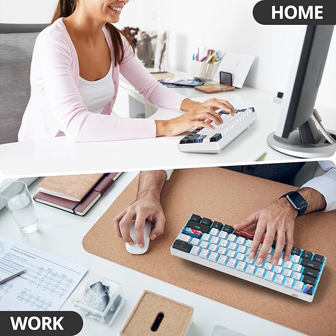 Protable 60% Percent Gaming Keyboard Mechanical, Mini Compact Ice-Blue LED Backlit 61 Keys Wired Office Keyboard with red Switch for Mac/Win/PS4/PS5（61White/red Switch）