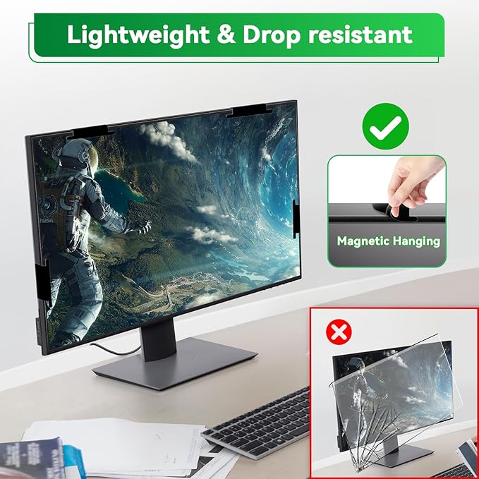 [2 Pack] Magnetic 23.8 in Computer Anti Blue Light Screen Protector for16:9 Aspect Ratio Widescreen Monitor, Hanging Eye Protection Anti-Glare Light Screen Protector, Removable 23.8in Protective Film