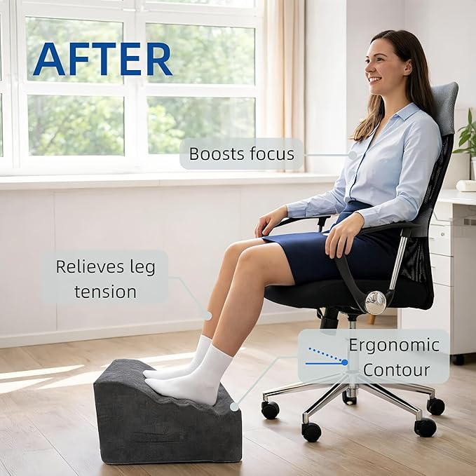 Foot Rest Under Desk, Comfortable Office Footrest, Ergonomic Foot Stool for Long Sitting with Curved Design Relieves Leg Pressure (Dark Gray)