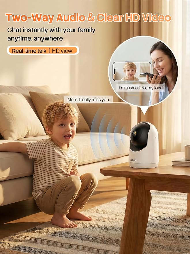 Tenda 2K Indoor Security Camera for Baby Monitor, WiFi 6 Pet/Dog Camera for Home Security, 360° Pan/Tilt, 2-Way Audio, Motion Detection, Night Vision, 24/7 Cloud & SD Card Storage(CP3-V3.0)