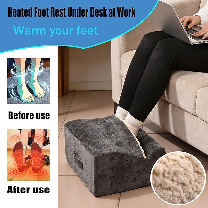 Foot Rest for Under Desk at Work, Office Footrest with Warm Feet Pocket,Ergonomic Under Desk Footrest with Washable Cover, Stool for Office Chair & Back &Pain Relief (Dark Gray+)