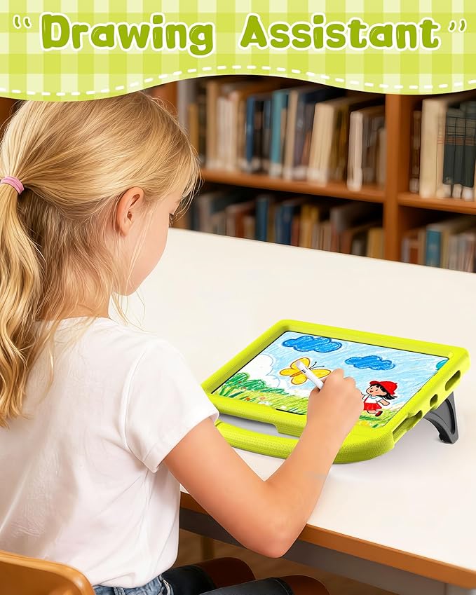 Kids Case for iPad A16 11th Gen 11-Inch 2025 & iPad 10th Generation (10.9" 2022), Durable Shockproof Fully-Body Cover with Screen Protector/Pencil Holder/Stand/Handle for Kids, Light Yellow