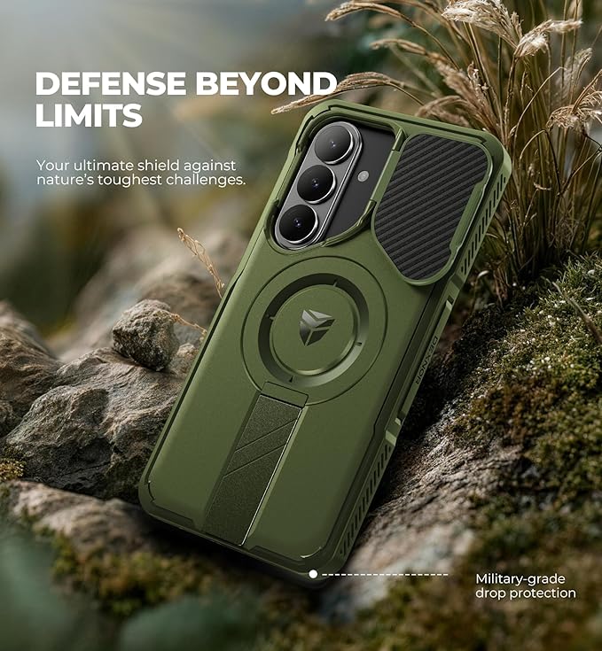 Dexnor for Samsung Galaxy S26 Plus Case with Camera Cover & Adjustable Kickstand & Screen Protector, Compatible with MagSafe, Rugged Shockproof Bumper Cases Magnetic Protective Cover(2026),Army Green