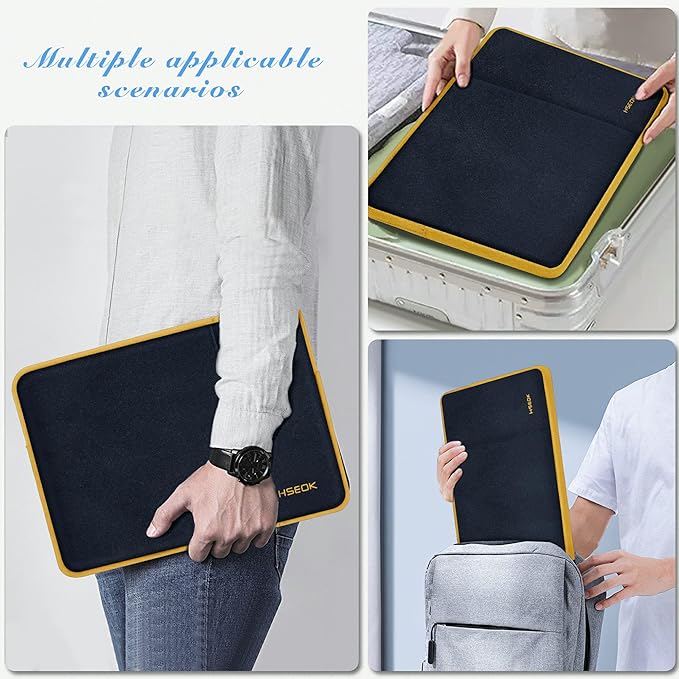 Hseok Laptop Sleeve 15.6 16 inch Case Compatible with MacBook Neo 16, MacBook Pro 16" M5/M4/M3/M2/M1, MacBook Air Pro 15", XPS 16, Most 15" 15.6" 16" Notebooks,Black&Yellow