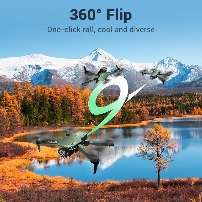 Drones with Camera for Adults 2k One-Key Take Off/Landing FPV RC Drone with Camera for Beginners Headless Mode, 3 Speeds, 360° Flip, 2 Batteries Mini Drone for Beginners Green