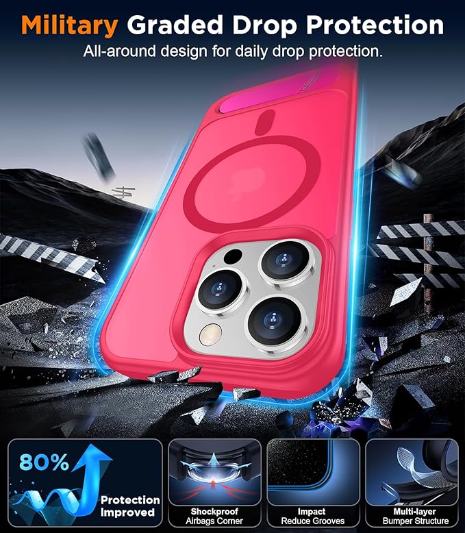 Magnetic Compatible with iPhone 15 Pro Max Case, [Built-in Invisible Kickstand][Compatible with MagSafe][Military Grade Shockproof] Slim Translucent Matte Phone Case for iPhone 15 Pro Max 6.7"