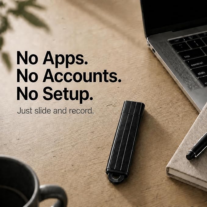 USB Voice Recorder – 24 Hours Continuous Recording, 288 Hours Storage Capacity, Easy File Access, Compact for Meetings and Lectures