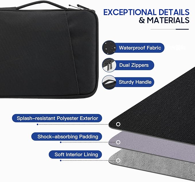 TiMOVO 9-11" Tablet Sleeve Bag for iPad 11-inch A16 2025, iPad 10.9"/10.2"| Air 11 Inch/5th/4th Gen. 10.9", Galaxy Tab A9+/A11Plus 11", Protective Bag with Pockets, Black