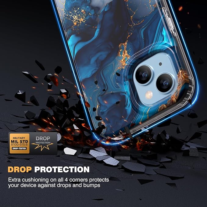 Diaclara Designed for iPhone 15 Plus Case 6.7 Inch, Full Body Rugged Case with Built-in Touch Sensitive Anti-Scratch Screen Protector + Glass Camera Lens Protector for iPhone 15 Plus,Water Blue