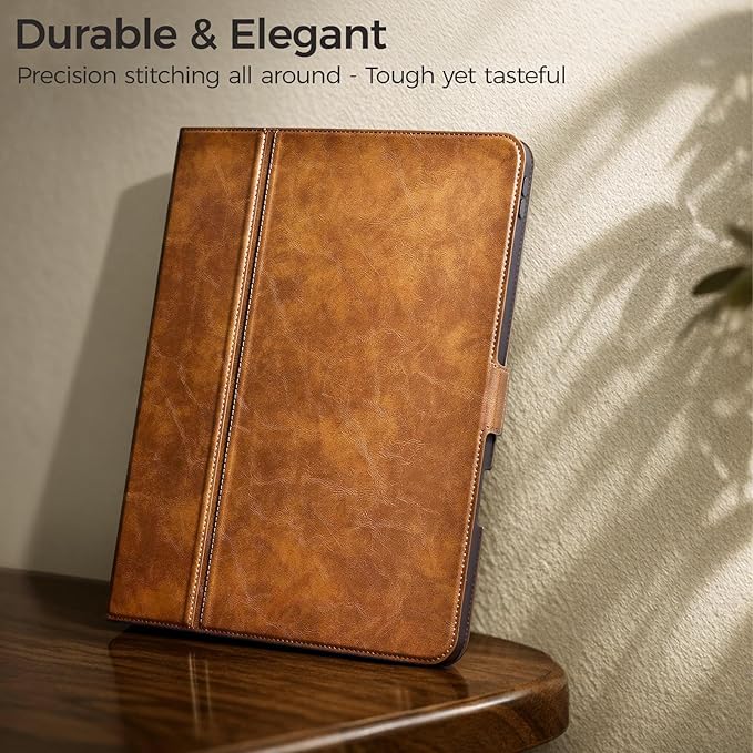 Slim Case for iPad Pro 11 Inch M5/M4 (2025/2024) A3357/A3358/A2836/A2837 with Pencil Holder,Lightweight Cover,Magnetic Closure,Multi Angle Stand,Typing Angle,Auto Sleep/Wake,Brown