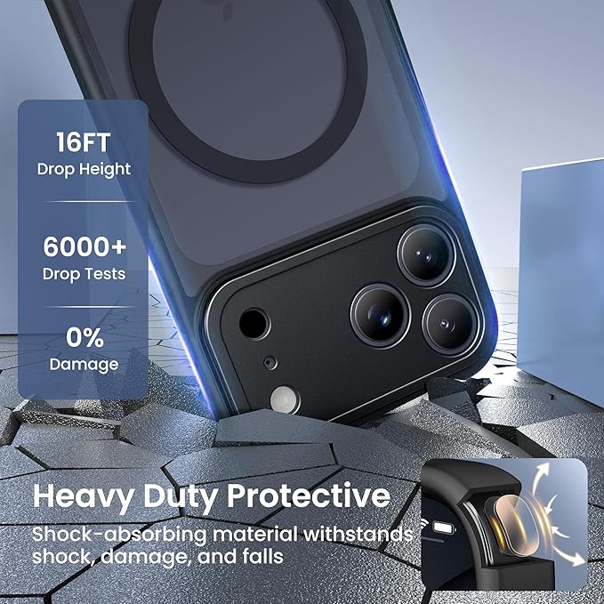 GolbinBox for iPhone 17 Pro Max Case with Stand,Compatible with MagSafe,[Camera Control][Military Drop Protection] Shockproof Slim Translucent Matte Phone Cover for iPhone 17 Pro Max 6.9",Black/Clear