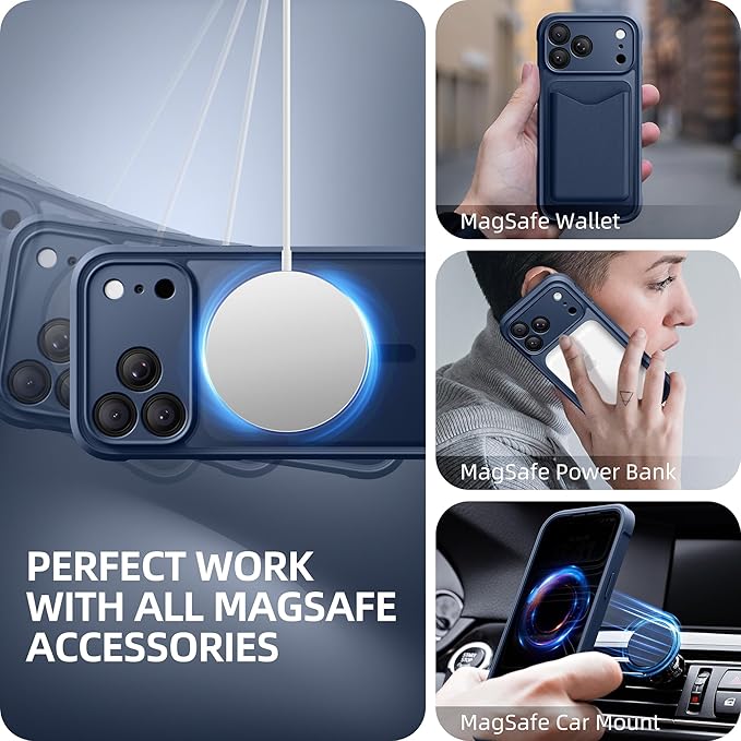 BERFY for iPhone 17 Pro Case, Compatible with MagSafe, Built-in Privacy Screen Protector, Camera Protection, Shockproof Full Body Phone Case 6.3", Translucent Deep Blue