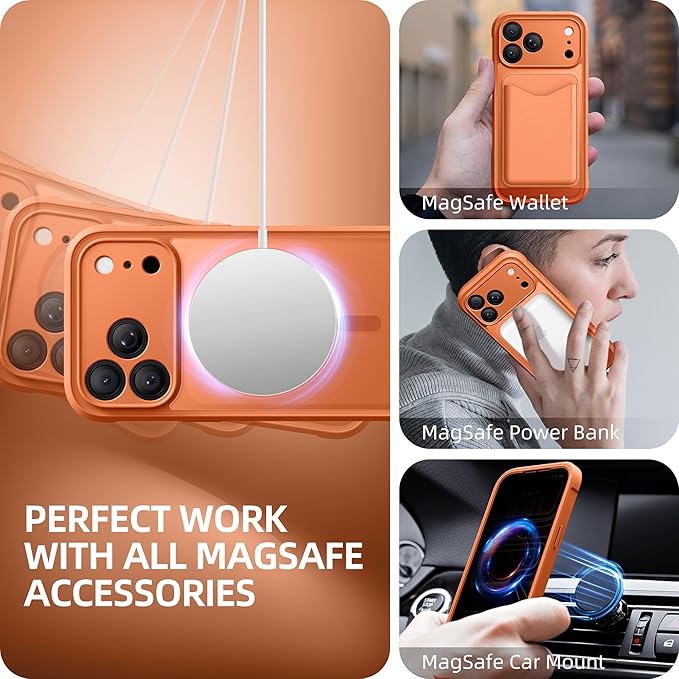 BERFY for iPhone 17 Pro Max Case, Compatible with MagSafe, Built-in Privacy Screen Protector, Camera Protection, Shockproof Full Body Phone Case 6.9", Translucent Cosmic Orange