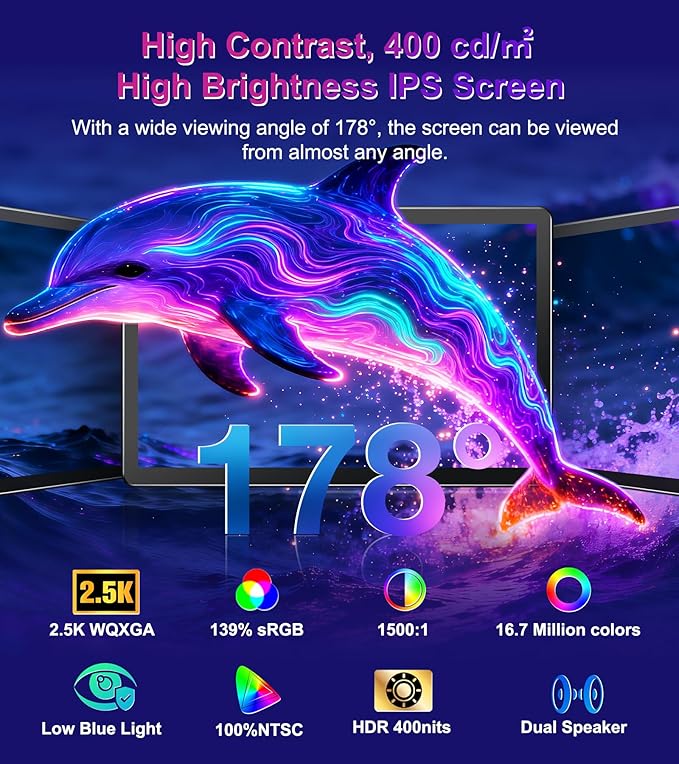 11 inch 2.5K 2560x1600 Portable Touchscreen Monitor 400nits 100% NTSC for PC, Screen Extender IPS Small HDR Touch Screen USB-C HDMI Monitor, Mini Computer Display for Laptop Mac PS4 Xbox