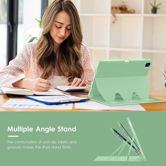 VIKESI Case for iPad Pro 12.9 6th / 5th / 4th / 3rd Generation Case 2022/2021/2020/2018,Multiple Angles Magnetic Stand Cover,Shockproof Soft Back,Pencil Holder,and Auto Sleep/Wake,Matcha