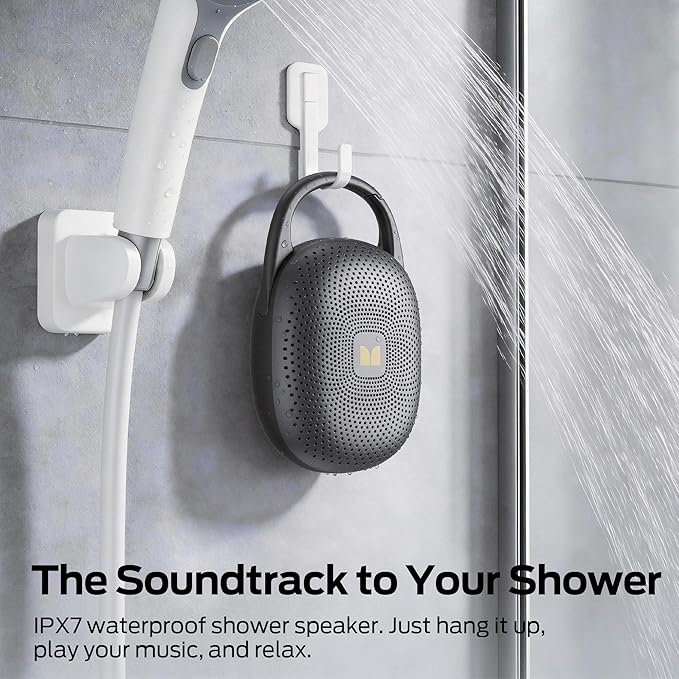 Monster Clip-On Speaker with Carabiner, Ultra-Portable Bluetooth 6.0 Shower Speaker IPX7 Waterproof, 29H Playtime Small Wireless Speaker for Hiking Camping Beach Outdoor Travel - Black